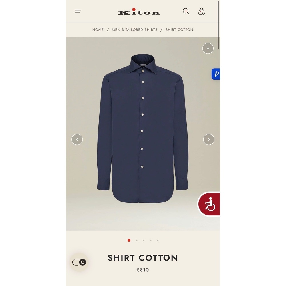 Kiton Napoli 16.5/42 Blue Cotton Tailored Dress Shirt Spread Collar Italy GG20